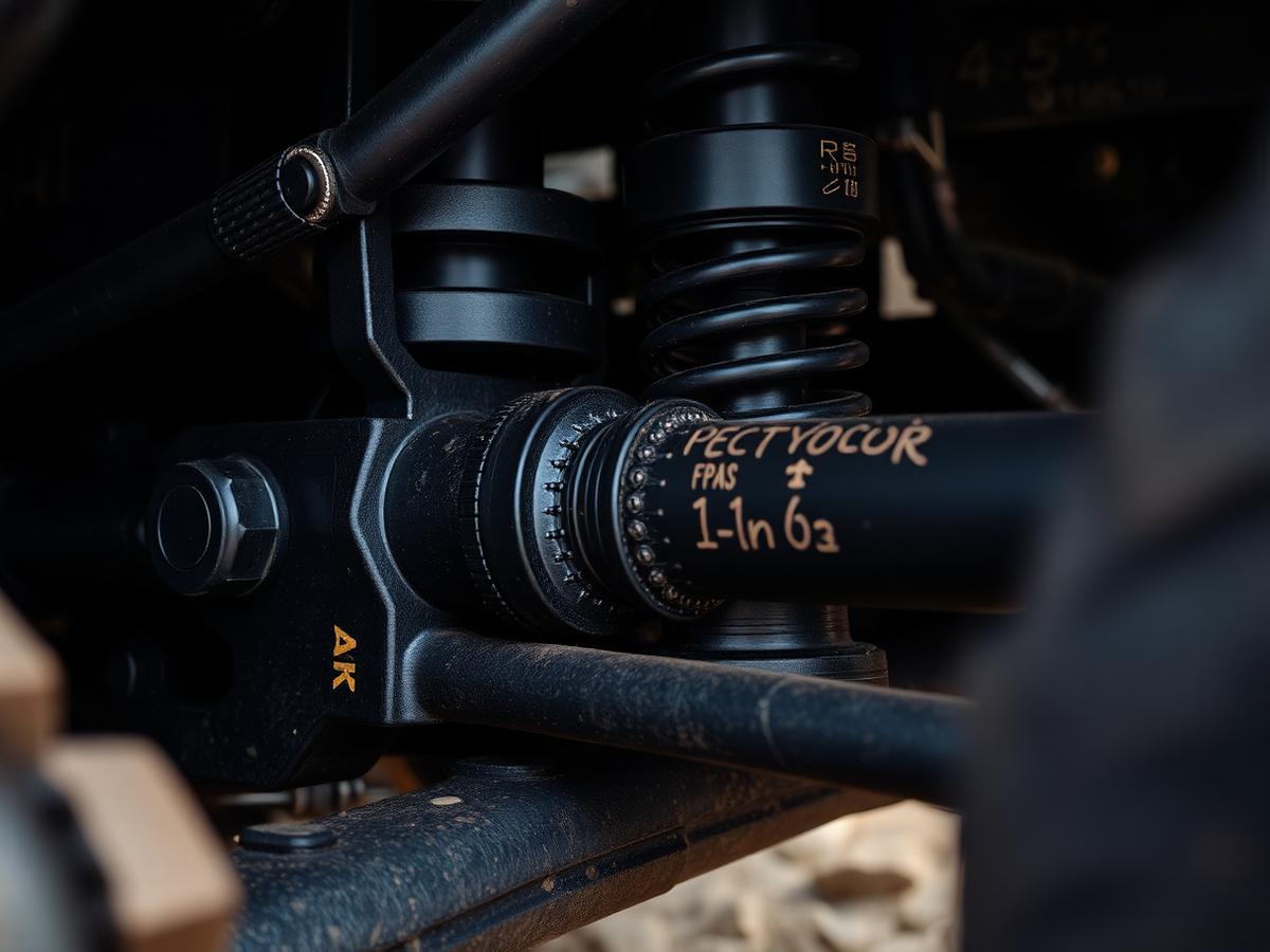 Detail of a hardened 4x4 coil-over suspension system